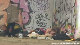 A Trio Of Homeless Individuals Engage In Sexual Activity In An Outdoor Setting, Captured In A Homemade Video Tagged With "Pure Street Life" And "Czechav"