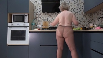 Curvy Wife In Nylon Pantyhose Offers Breakfast Options Including Herself And Eggs