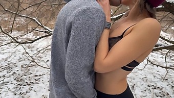 A Wife Receives A Large Shared Creampie Outdoors During A Snowstorm From Her Husband And His Friend, And Engages In Oral Sex With The Second Man